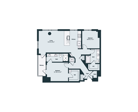 Floor plan for 2 beds, 2 baths, 1248 sqft